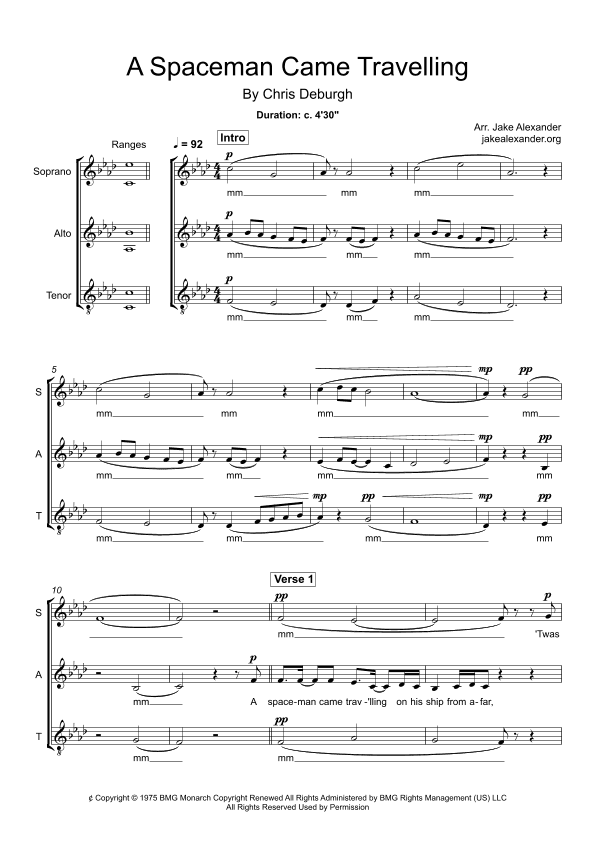 A Spaceman Came Travelling (arr. Jake Alexander)