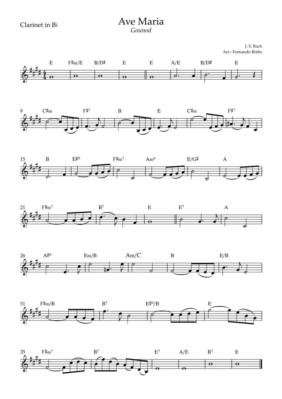 Ave Maria (Gounod) for Clarinet in Bb Solo with Chords (D Major) (arr. Fernando Britto)