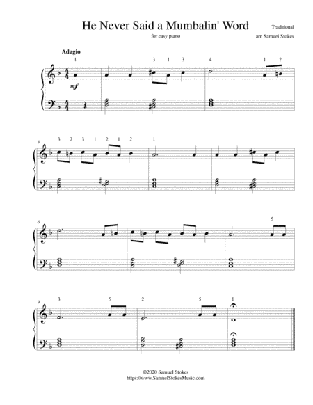 He Never Said a Mumbalin' Word (They Crucified My Lord) - for easy piano (arr. Samuel Stokes)