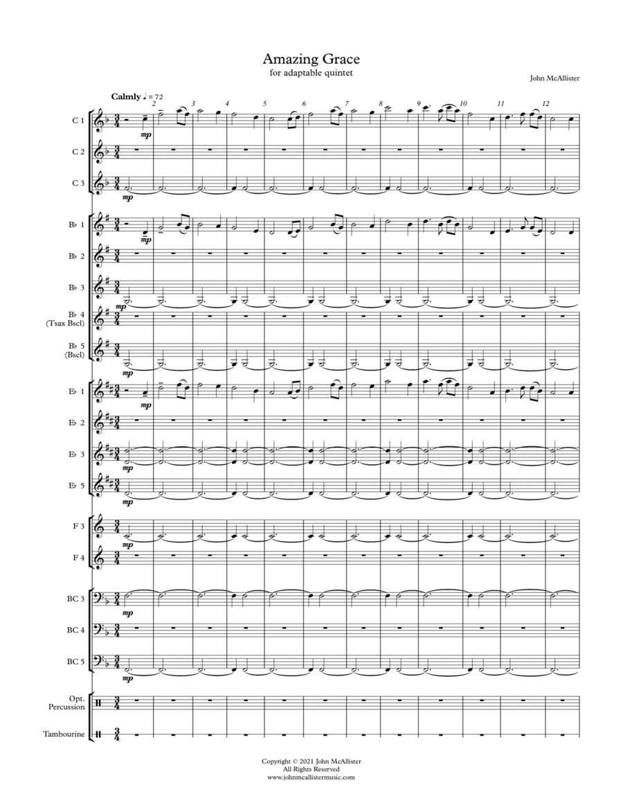 Amazing Grace - for Adaptable Quintet (arr. John McAllister)