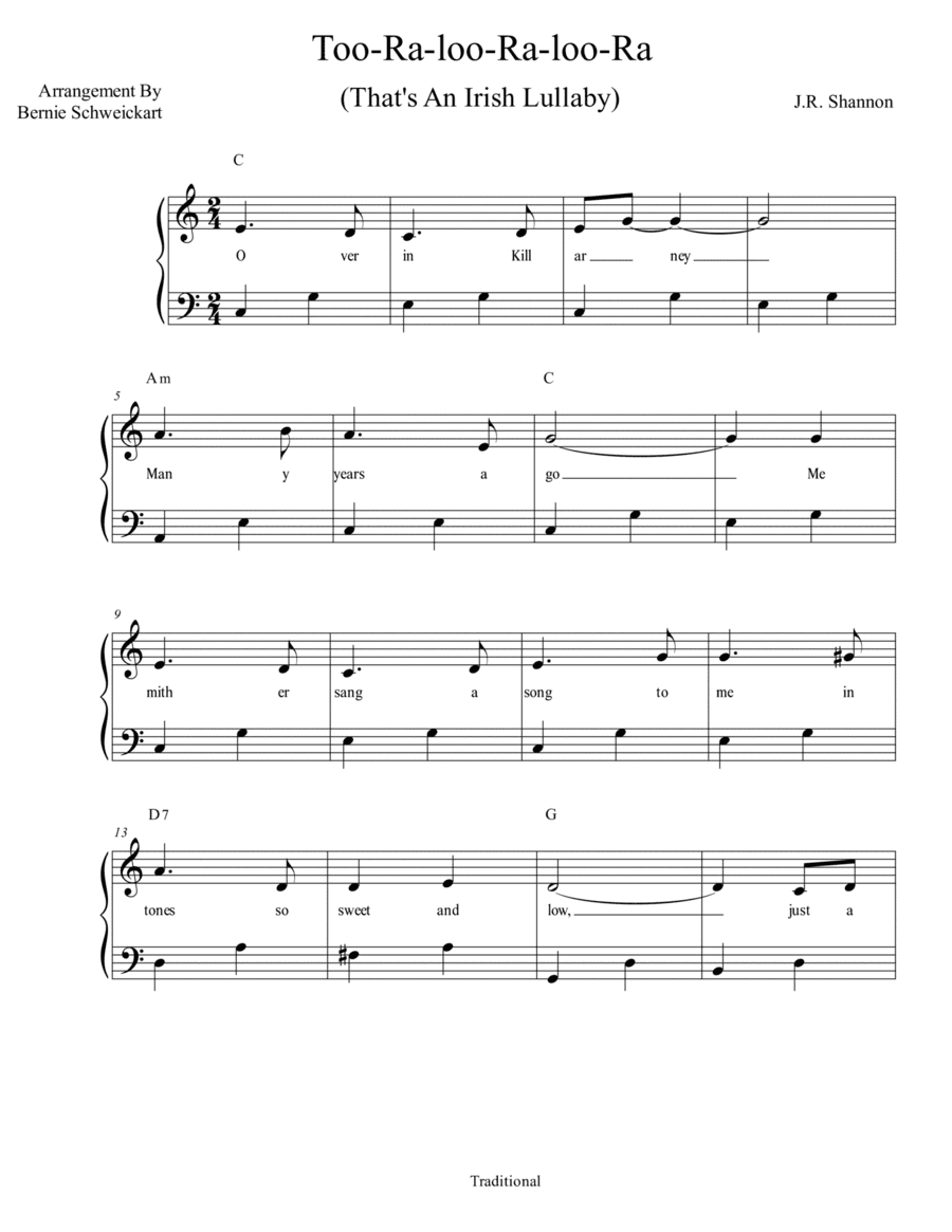 Too-Ra-Loo-Ra-Loo-Ra (That's An Irish Lullaby) (arr. Bernie Schweickart)
