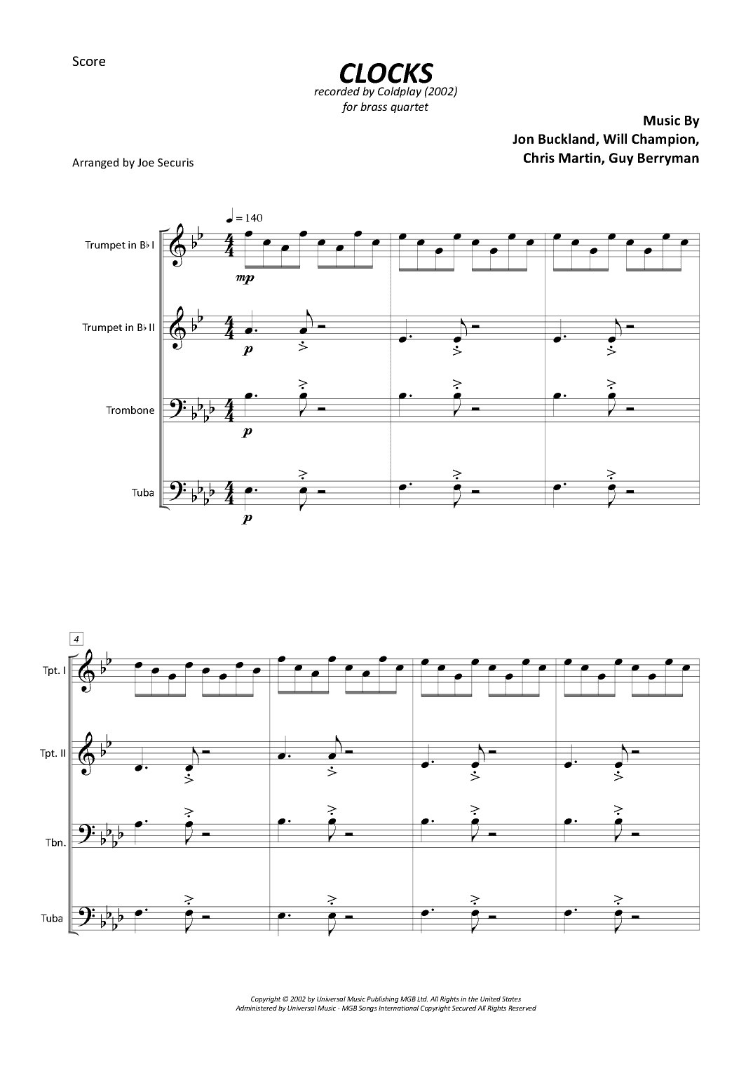 Clocks (arr. Joe Securis)