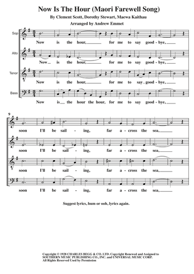 Now Is The Hour (maori Farewell Song) (arr. Andrew Emmet)