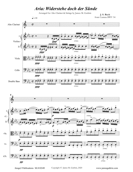 BACH: Widerstehe doch der Sünde, BWV 54 for Alto Clarinet & Strings (arr. James Guthrie, ASCAP)