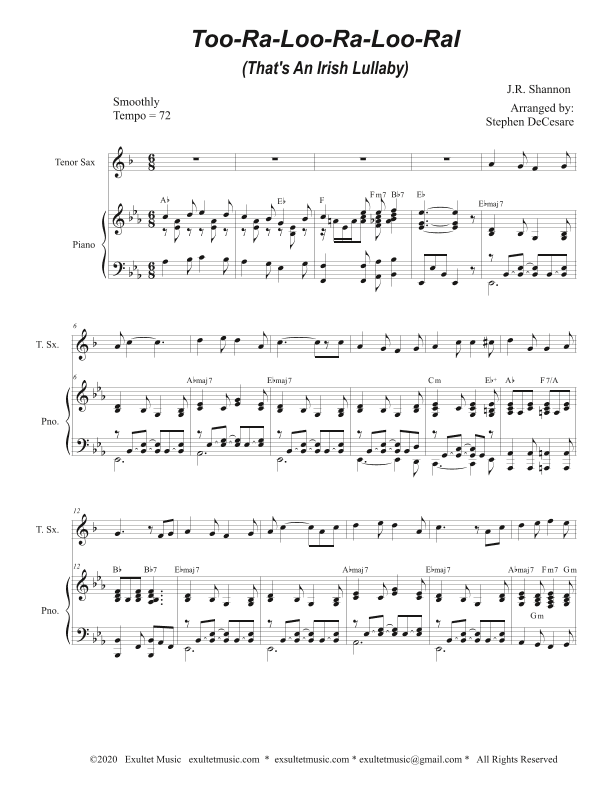 Too-Ra-Loo-Ra-Loo-Ral (That's an Irish Lullaby) (Tenor Saxophone and Piano) (arr. Stephen DeCesare)