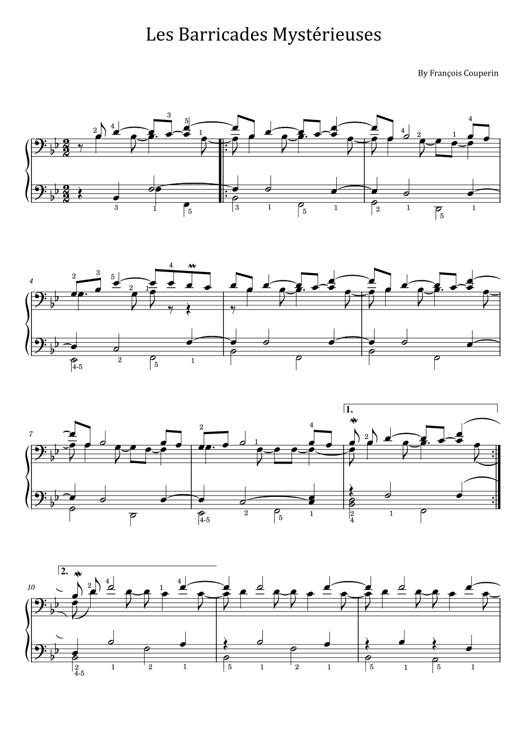 Couperin - Les Barricades Mysterieuses - Original With Fingered - For Piano Solo (arr. poon)