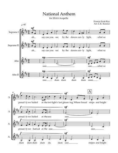 National Anthem Acapella for SSAA choir or five female voices (arr. C. Koonce)