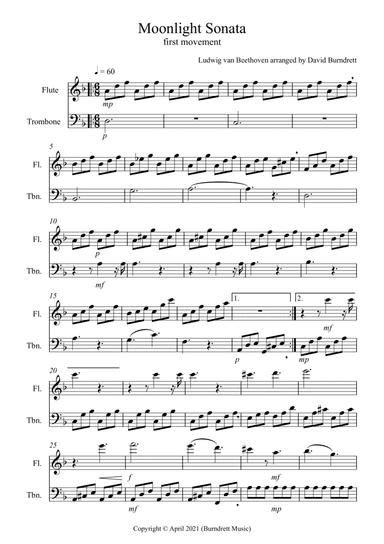 Moonlight Sonata (1st movement) for Flute and Trombone Duet (arr. David Burndrett)