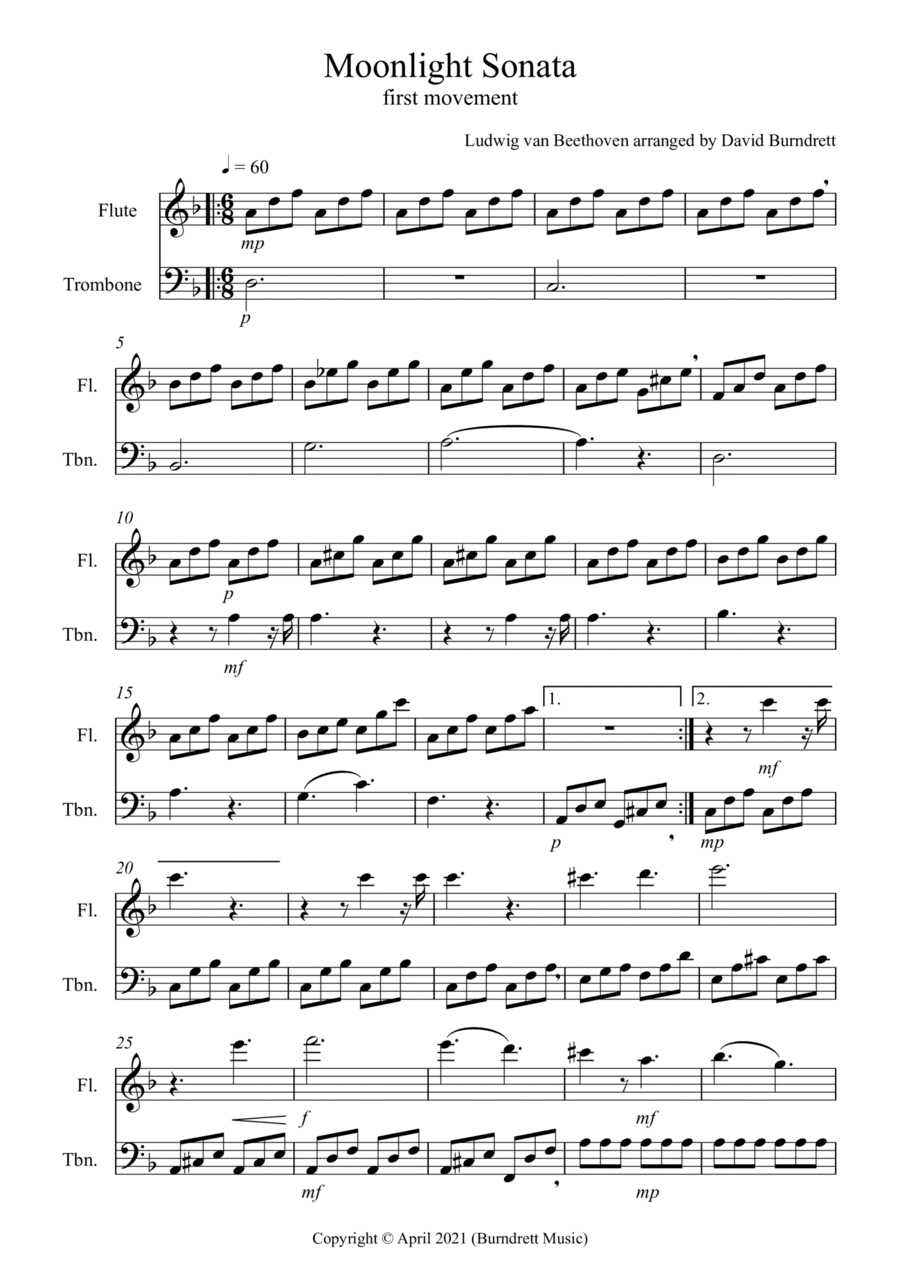 Moonlight Sonata (1st movement) for Flute and Trombone Duet (arr. David Burndrett)