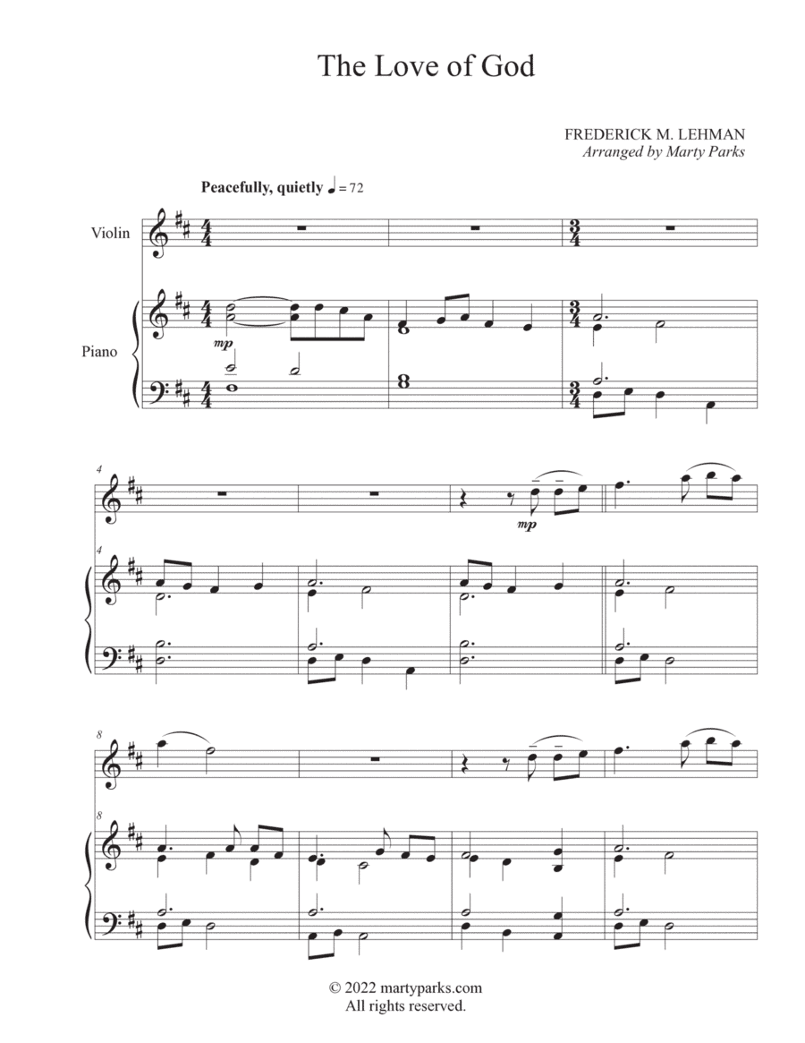 The Love of God (Violin-Piano) (arr. Marty Parks)