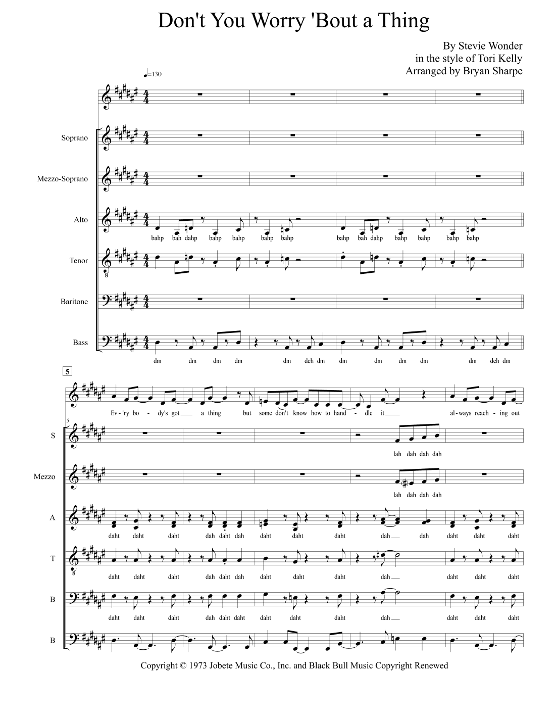 Don't You Worry 'bout A Thing (arr. Bryan Sharpe)