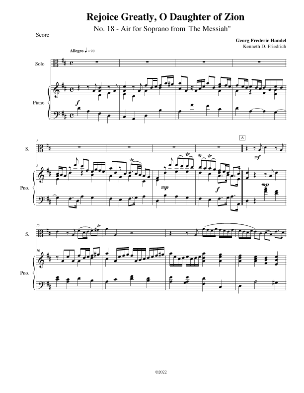 Rejoice Greatly, O Daughters of Zion (arr. Kenneth D Friedrich)