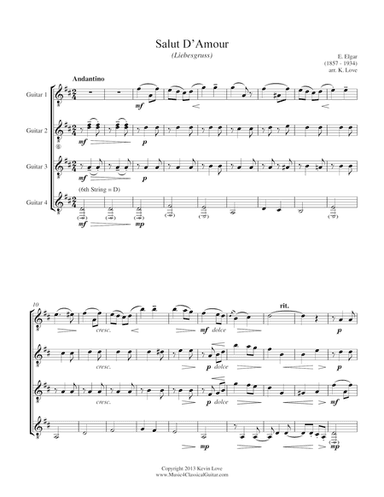 Salut D'Amour (Guitar Quartet) - Score and Parts (arr. Kevin Love)