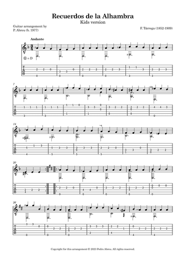 Recuerdos de la Alhambra (Kids version) (arr. Pedro Abreu)