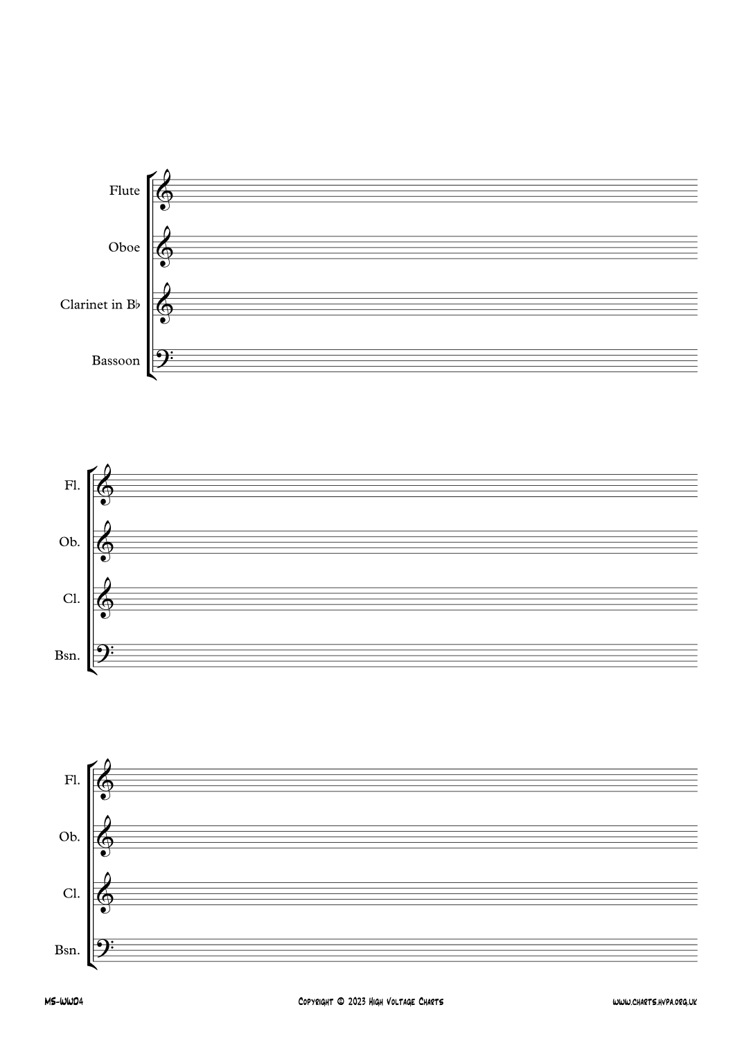 Manuscript Paper - Woodwind Quartet