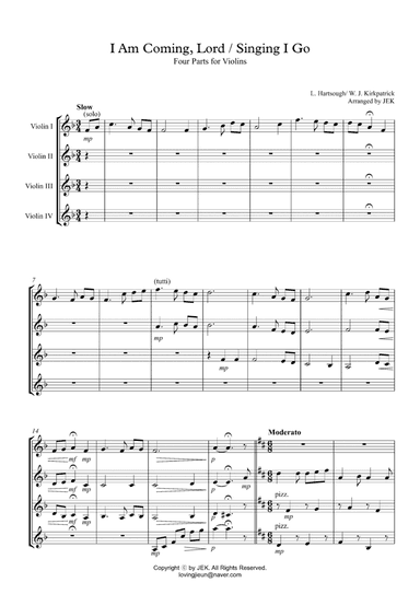 HYMN FOR VIOLIN ENSEMBLE - I Am Coming Lord, Singing I Go (arr. JEK)
