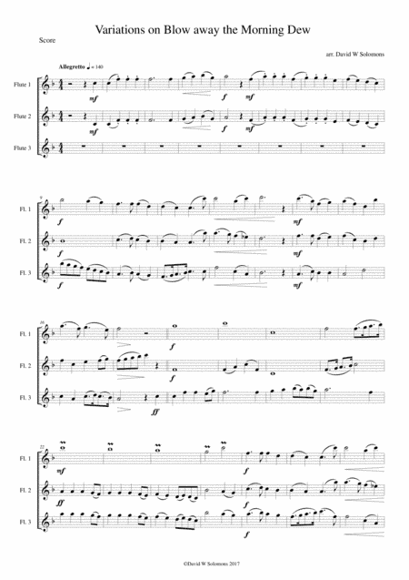 Variations on Blow away the morning dew for flute trio (3 C flutes) (arr. David Warin Solomons)
