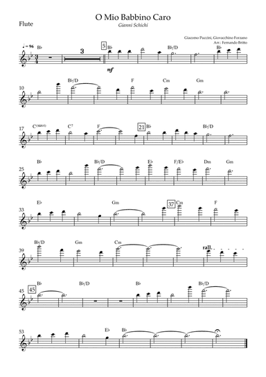 O Mio Babbino Caro (Puccini) for Flute Solo with Chords (arr. Fernando Britto)