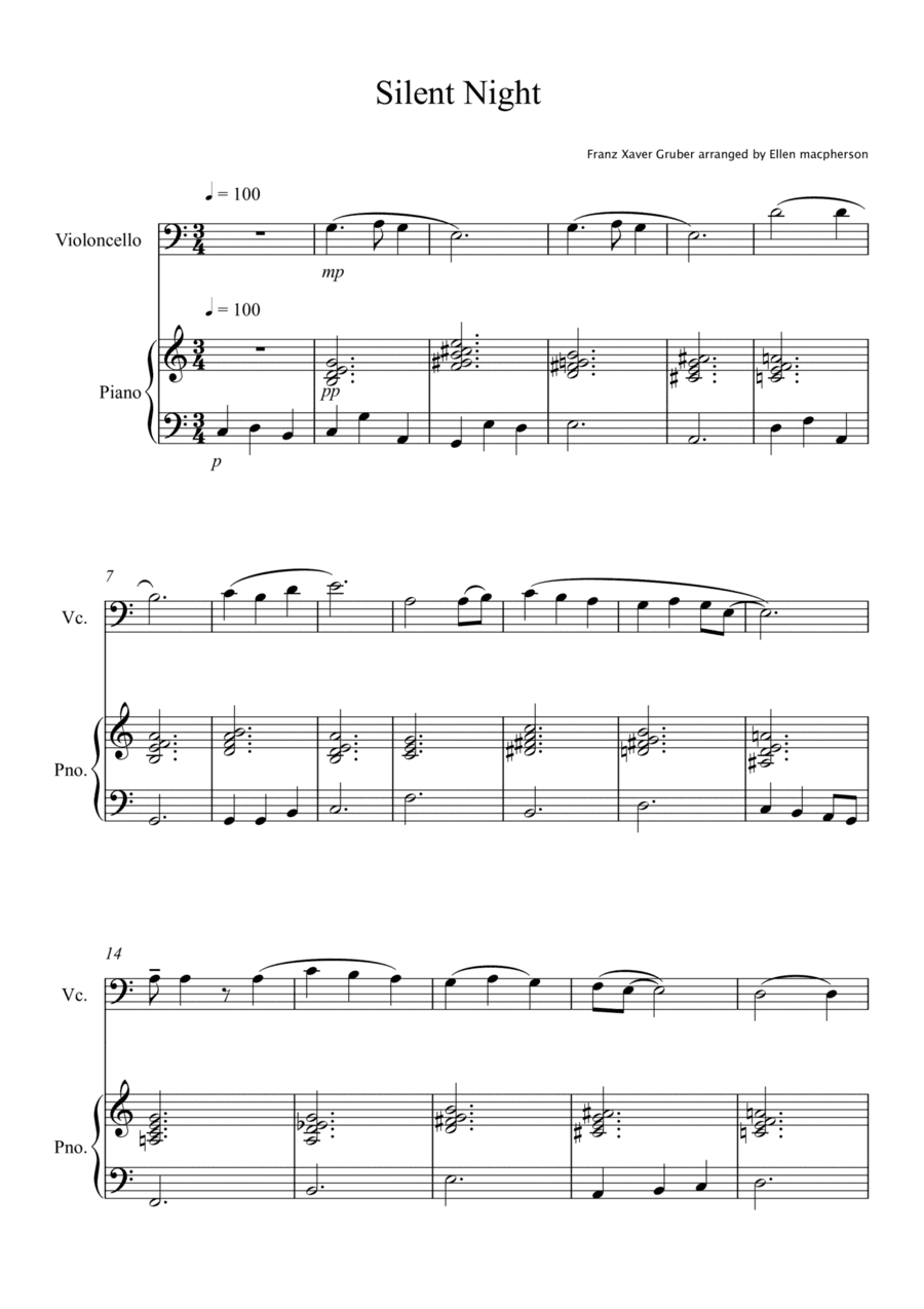 Silent Night for Cello and Piano (arr. Ellen Macpherson)