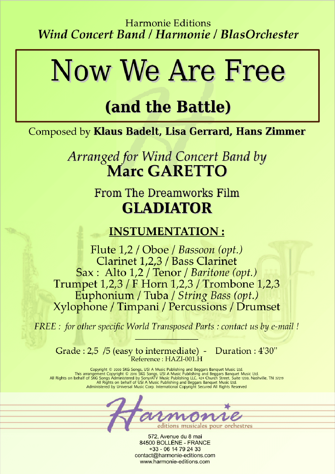 Now We Are Free (arr. Marc GARETTO)