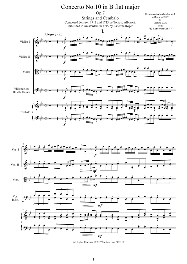 Albinoni - Concerto No.10 in B flat major Op.7 for Strings and Cembalo (arr. Santino Cara)