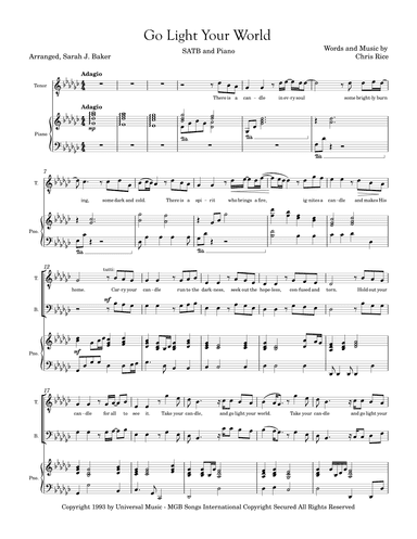 Go Light Your World (arr. Sarah J Baker)