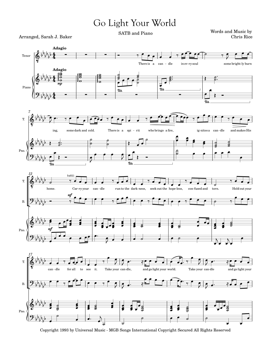 Go Light Your World (arr. Sarah J Baker)