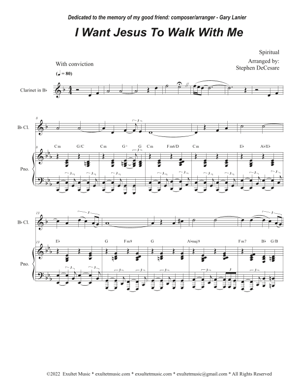 I Want Jesus To Walk With Me (Bb-Clarinet solo and Piano) (arr. Stephen DeCesare)