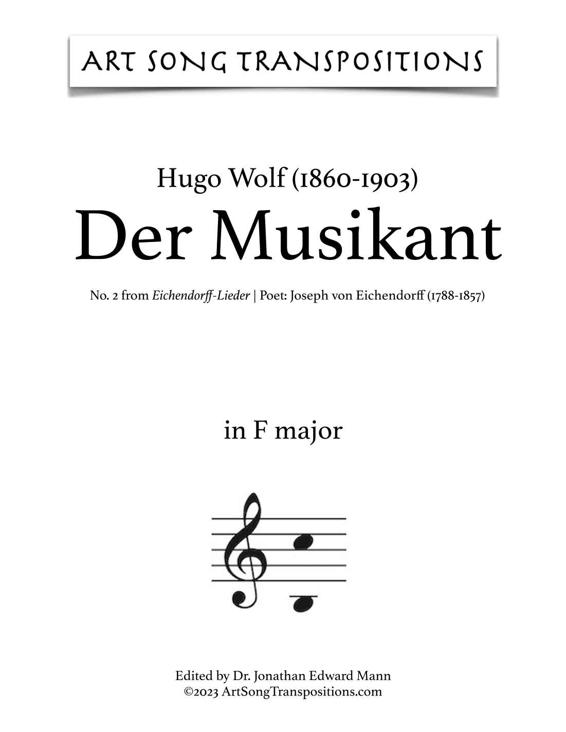 WOLF: Der Musikant (transposed to F major) (arr. ArtSongTranspositions.com)