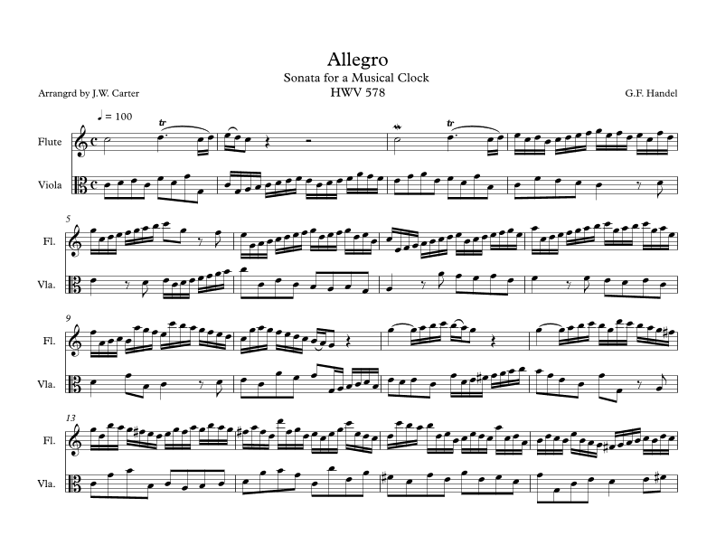 Allegro, HWV 578 for Flute & Viola Duet (arr. J.W. Carter)
