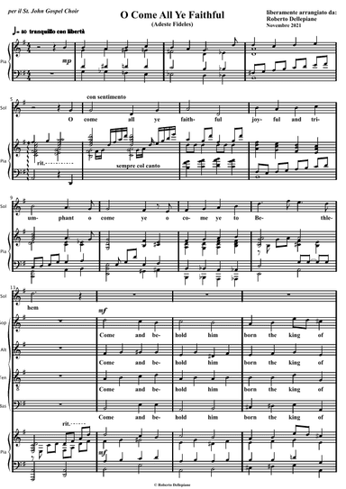 O Come All Ye Faithful (Adeste Fideles) for gospel choir a soloist and piano (arr. Roberto Dellepiane)