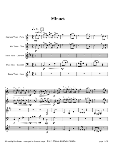 Minuet by Beethoven for Woodwind Quartet in Schools (arr. Joseph Judge)