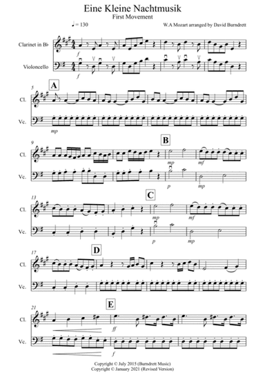Eine Kleine Nachtmusik (1st movement) for Clarinet and Cello Duet (arr. David Burndrett)