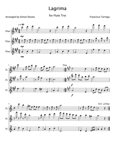 Làgrima - Francisco Tàrrega (for flute trio) (arr. Simon Davies)