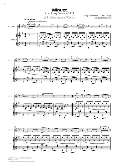 Minuet Op.11 No.5 - Bb Clarinet and Piano (Full Score) (arr. César Madeira)