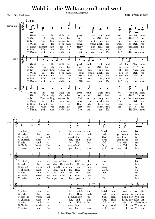 Wohl ist die Welt so groß und weit (arr. Frank Meyer)