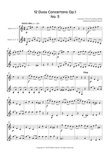 Gallay - 12 Duos Concertans Op. 1 No. 5 'Valse' (for Horn Duet) (arr. Robert Newth)
