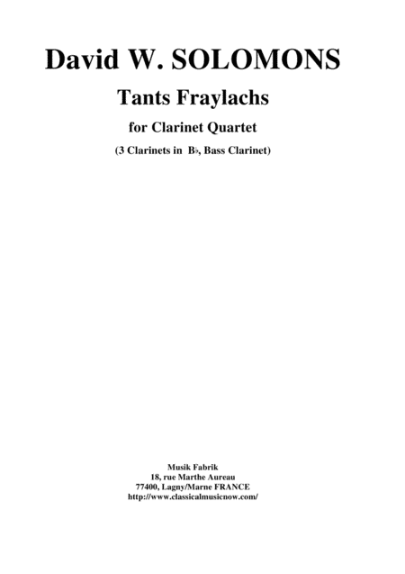 David W. Solomons: Tants Fraylachs  (Klezmer style)  for 3 Bb clarinets and bass clarinet
