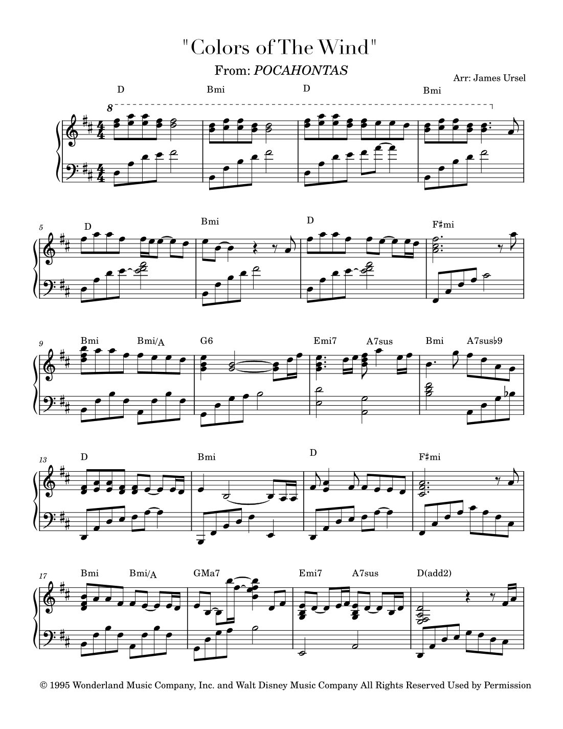 Colors Of The Wind (arr. James Ursel)