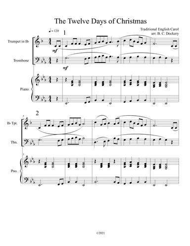 The Twelve Days of Christmas (Trumpet and Trombone Duet with Piano Accompaniment) (arr. B. C. Dockery)