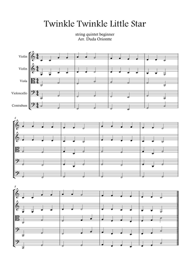 Twinkle Twinkle Little Star (For BEGINNER and kids)  (String quintet) (arr. Duda Oriontte)