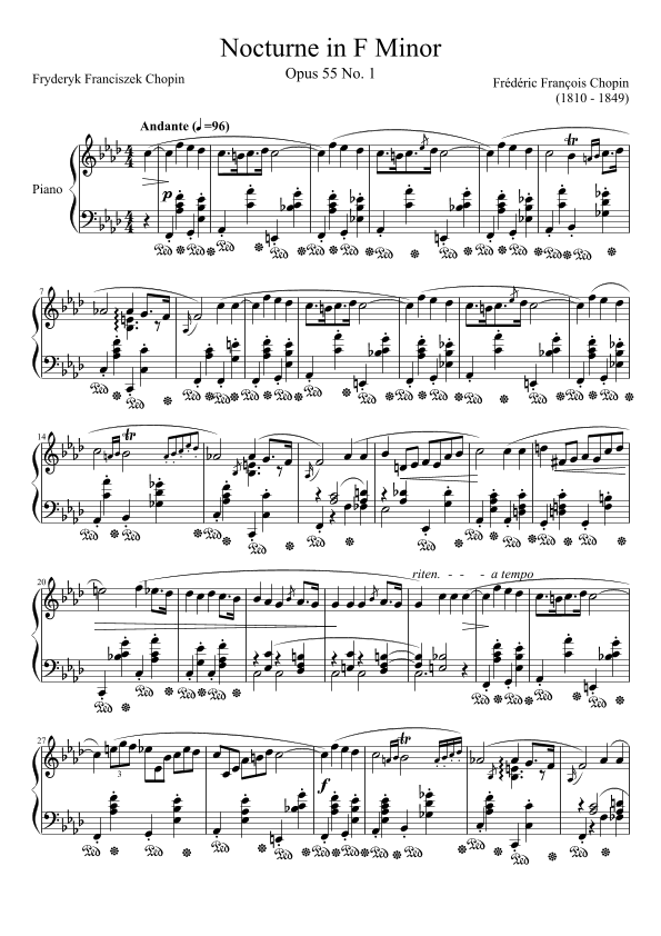 Nocturne Opus 55 No. 1 in F Minor (arr. Zachary Corbett)