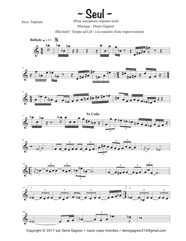 Seul (pour Saxophone Soprano solo)