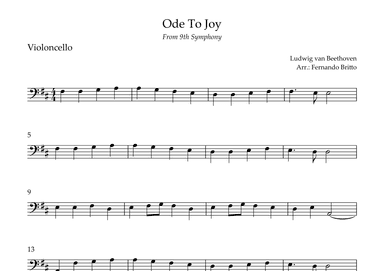 Ode To Joy Theme (from Beethoven's 9th Symphony) for Cello Solo (arr. Fernando Britto)
