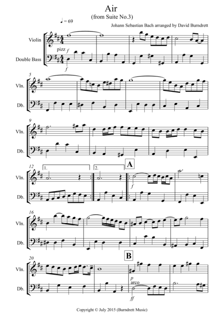 Air on a G String for Violin and Double Bass Duet (arr. David Burndrett)