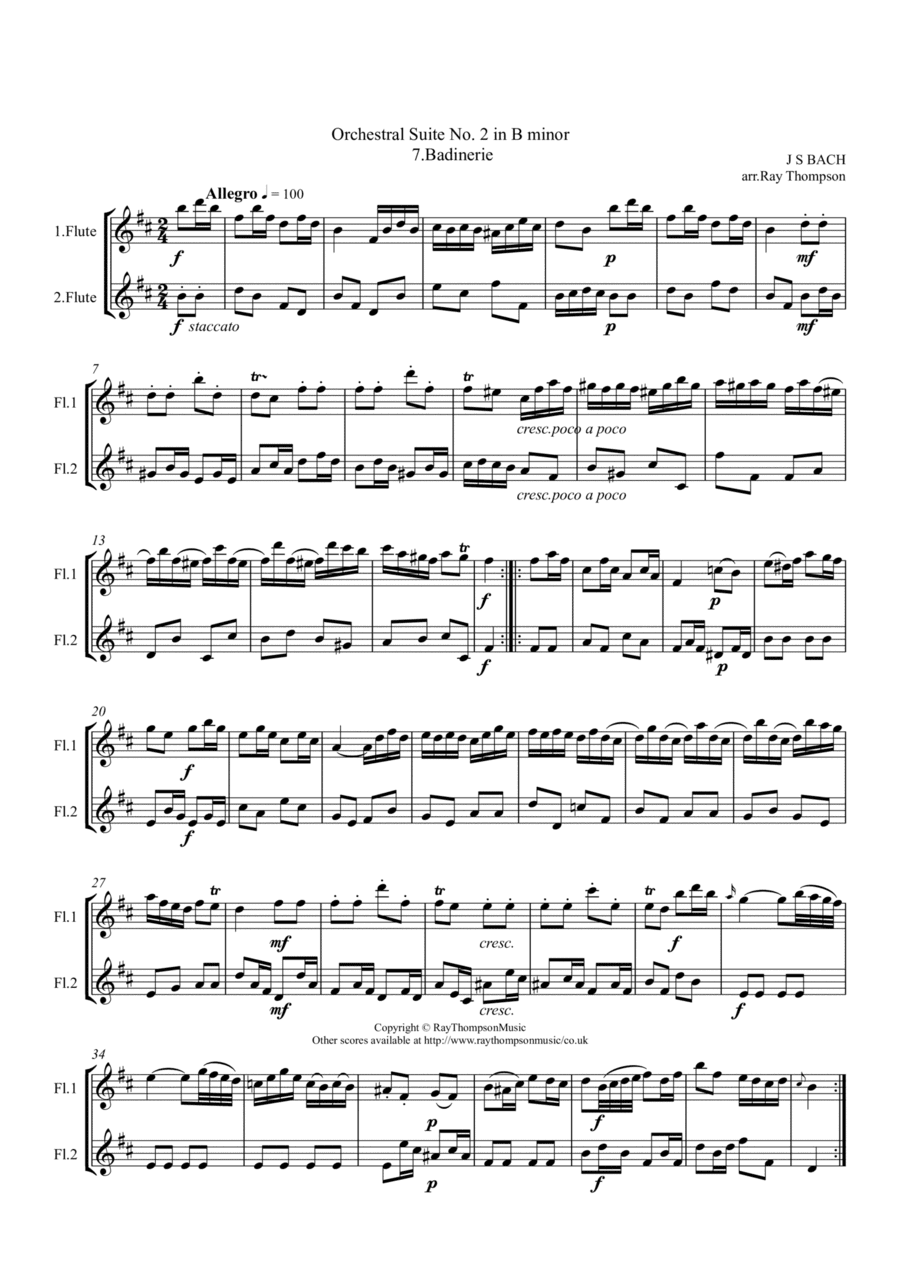 Bach:Orchestral Suite No.2 in B Minor BWV1067: Movt.7 Badinerie (arranged flute duet) (arr. Ray Thompson)