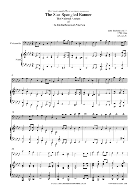 Star Spangled Banner - Cello and Piano, with words (arr. Anne Christopherson GRSM ARCM)
