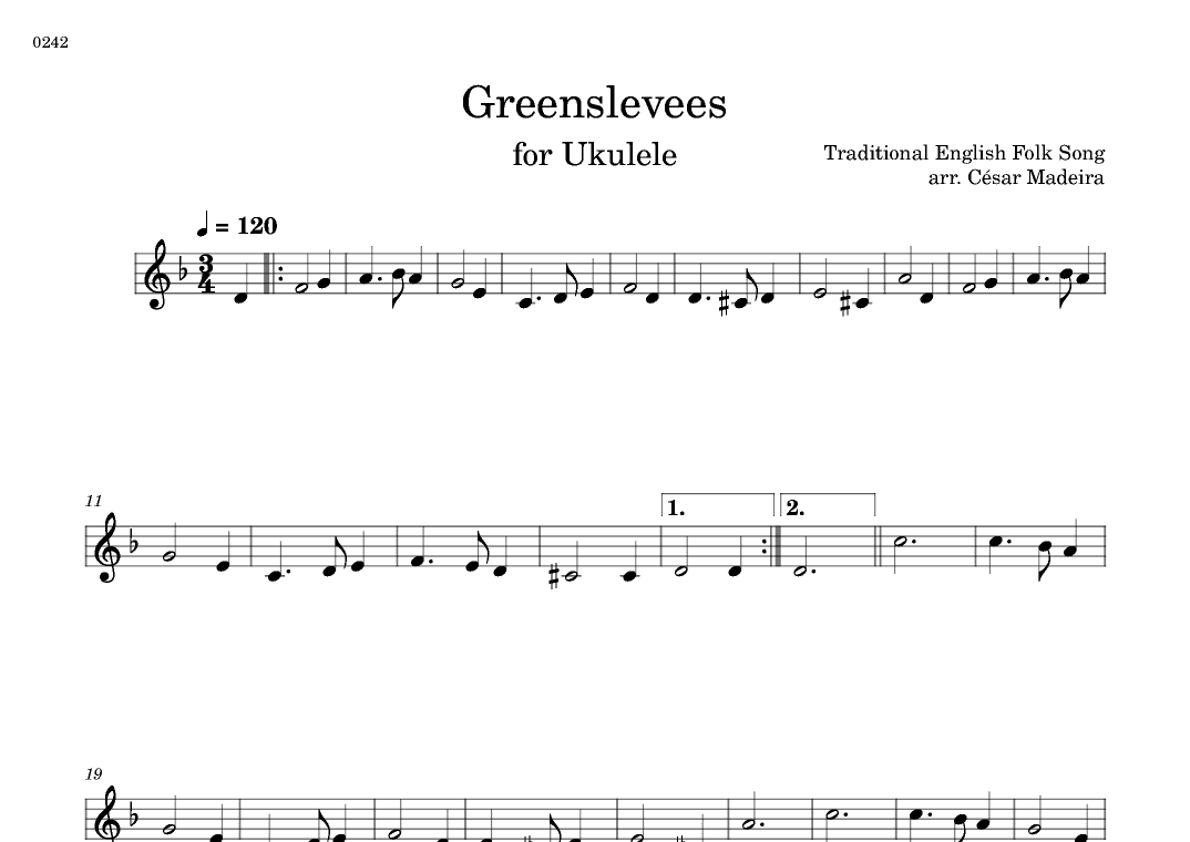 Greensleeves - Easy Ukulele (Full Score) (arr. César Madeira)