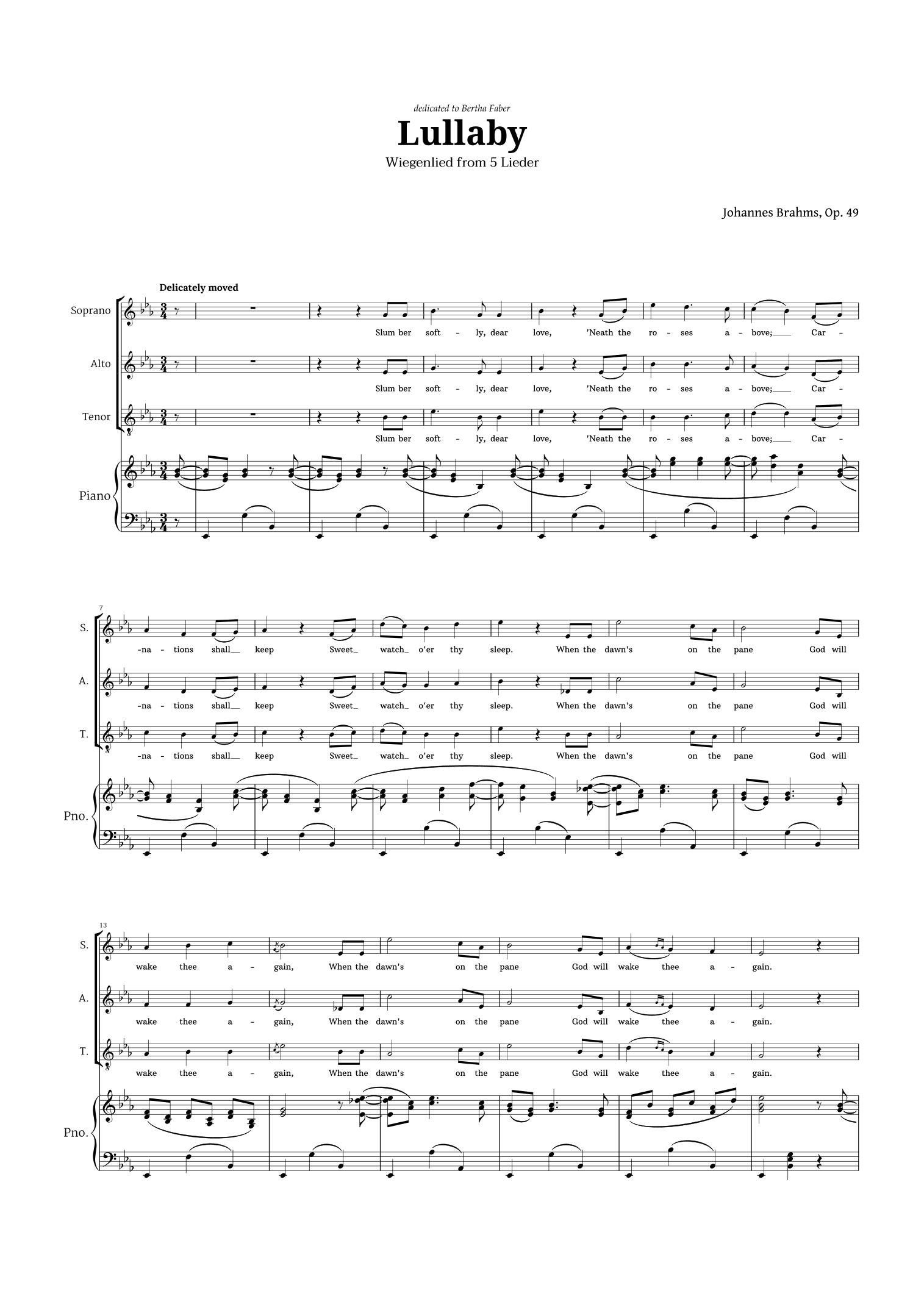 Lullaby by Brahms for SAT Choir and Piano (arr. Langanho)
