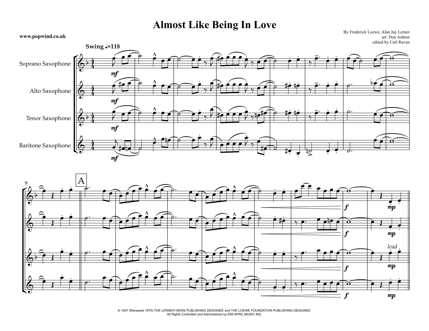 Almost Like Being In Love (arr. Don Ashton)